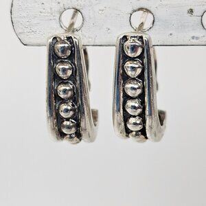 Vintage 925 SU Thailand Sterling Silver Beaded Ball Half Hoop Pierced Earrings